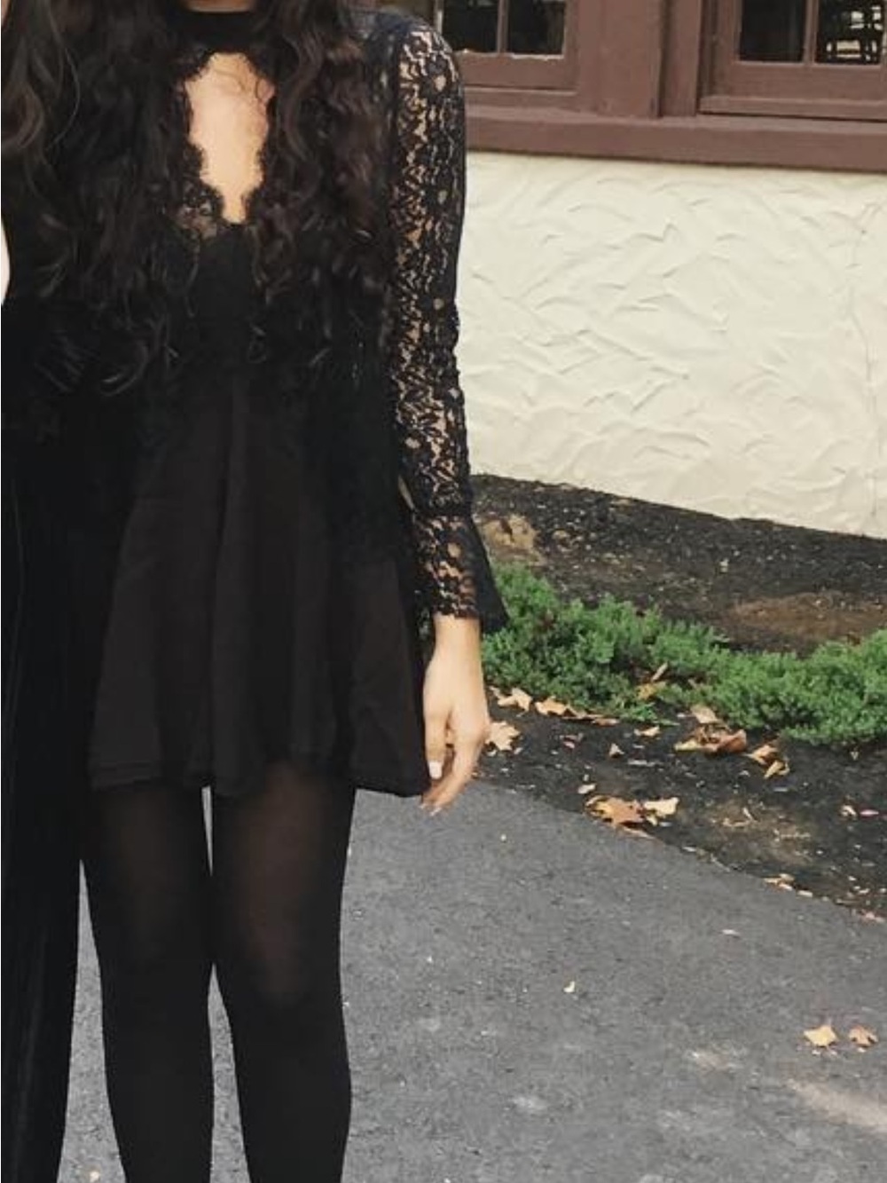 Free People Black Lace Long-Sleeve Mini Dress